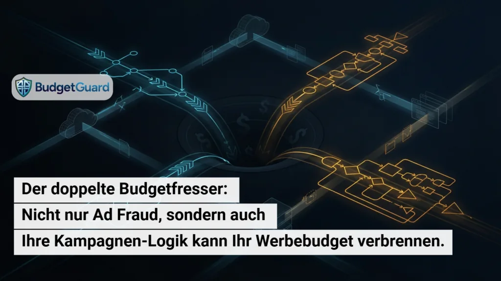 Beitragsbild von BudgetGuard: Datenvisualisierung zum Thema Der doppelte Budgetfresser: Nicht nur Ad Fraud, sondern auch Ihre Kampagnen-Logik könnte Ihr Werbebudget verbrennen.